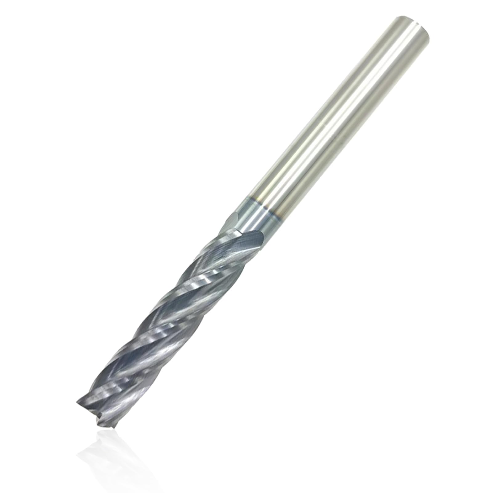 Frez z węglików spiekanych 3/8 cala, bardzo długi 4 flety z litego węglika spiekanego, całkowita długość 10 cm, pojedynczy koniec, kąt śmigła: 30°, powłoka AlTiN, średnica: