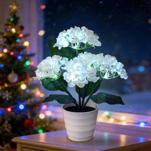 Image of White Hydrangea Flower Lamp Flower Decor for Birthday Mothers Day Christmas