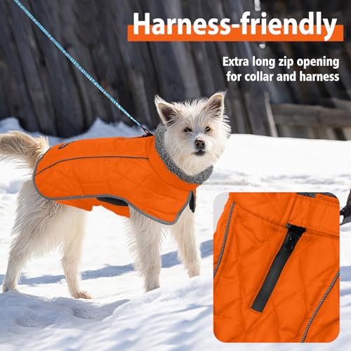 Image of Fragralley Dog Coat Small, Waterproof Dog Jacket with Warm Fleece Lining, Adjustable Reflective Dogs Winter Coat, Turtleneck Pet Coats for Cold Weather (Orange S)
