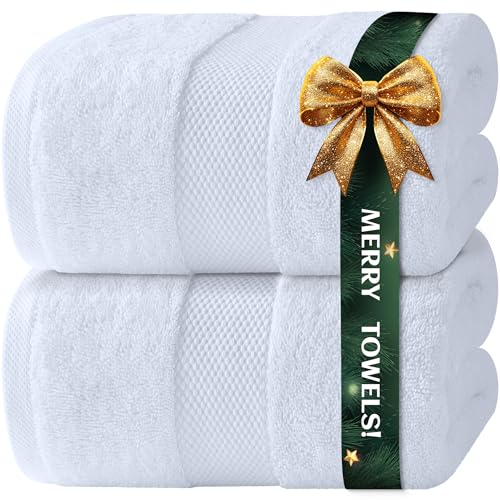 White Classic Luxury Bath Sheets Towels for Adults Extra Large 35x70 Inch - 700 GSM Turkish Cotton, Highly Absorbent | Hotel Collection | 2 Pack