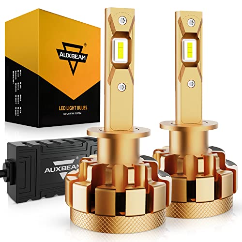 Auxbeam H1 LED Bulbs, Upgraded F16 Plus Series LED Headlight Bulbs 70W 18000lm Led Conversion Kits 500% Brightness Halogen Replacement Bulbs with 3RD Generation IC-Driver Plug & Play