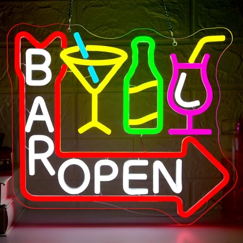 Bar Open Neon Sign for Wall Decor Dimmable Cocktail Neon Light for Man Cave LED Open Bar Sign for Home Bar Beer Cocktail Store Business Pub Party Art Christmas Birthday Gift Size13.7*12.1In(