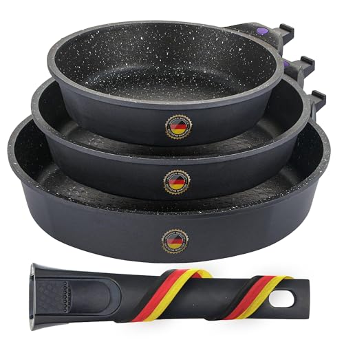 GIPFEL INTERNATIONAL 8, 10 and 12 Inch Nonstick Frying Pan Set of 3 - Cast Aluminum Pan with Detachable Handle - Non Stick Skillet Healthy Cooking Pans Induction Compatible Cookware, PFOA Free