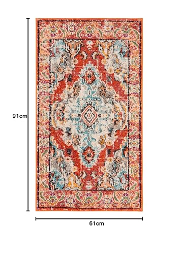Safavieh Boho Chic Rug for Living Room Dining Room, Bedroom - Monaco Collection, Short Pile, Orange and Light Blue, 24 x 36 Inches - Image 2