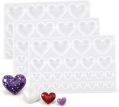 Heart Resin Mold Silicone Set, 3 Pack Mixed Size Heart Molds for Epoxy Resin Jewelry Making, 75 Cavity Clear Silicone Molds for Earrings, Pendants, Charms, Keychains, DIY Valentine Crafts
