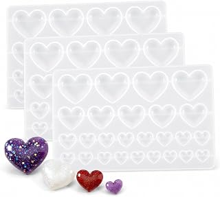 Heart Resin Mold Silicone Set, 3 Pack Mixed Size Heart Molds for Epoxy Resin Jewelry Making, 75 Cavity Clear Silicone Molds for Earrings, Pendants, Charms, Keychains, DIY Valentine Crafts