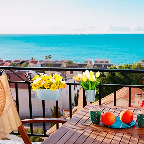 Eaasty 6 Pcs Galvanized Hanging Bucket Planter Farmhouse Hanging Flower Pots Rustic Metal Iron Hanging Plant Holder With Detachable Hooks Galvanized Planter For Window Balcony Garden Home Decor #TOP6