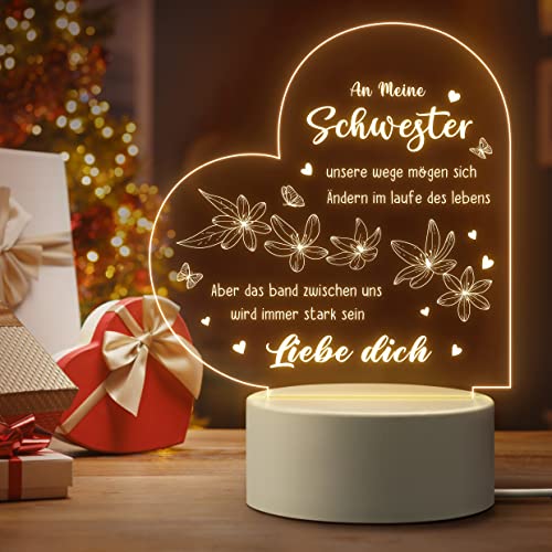 Schwester Geschenk, Sinnvolles Geschenk für Schwester - Personalisierte Acryl-Nachtlicht, Geschenk Schwester Geburtstag, Weihnachtsgeschenke für Beste Schwester, Geschenke für Große Schwester Cover