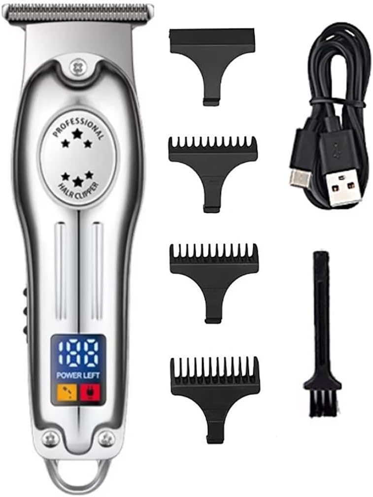 Hair Clippers for Men Portable Mini Electric LCD Display TrRechargeable Cutter Machine(Silver)