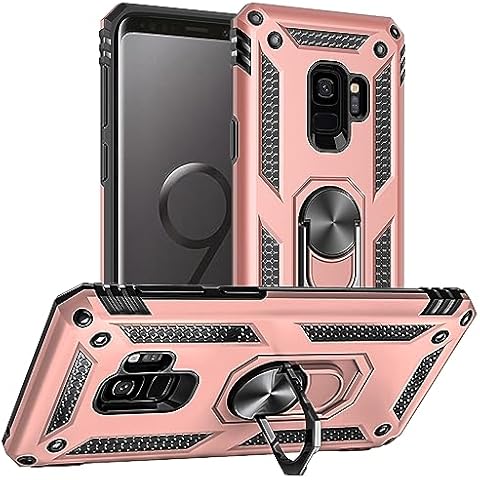 Aozuoton for Samsung Galaxy S9 Case, Galaxy S9 Case, [Military Grade 16ft. Drop Tested] Ring Shockproof Protective Phone Case for Samsung Galaxy S9,Rose Gold Cover