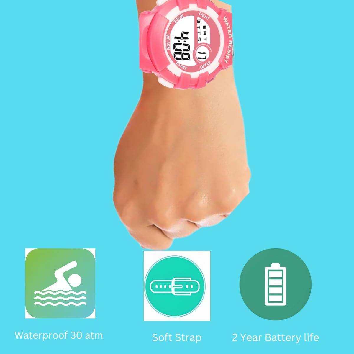 TYMU Printed Strap Alarm, NightLight, Waterproof 5-14 Years Digital Kids Watch - for Boys & Girls. (Printed Heart) 2