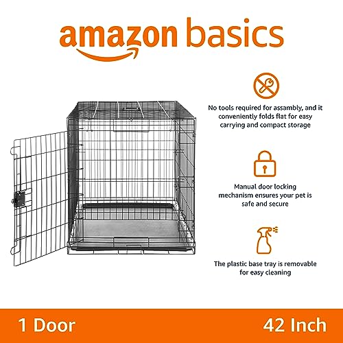 Image of Amazon Basics Durable, Foldable Metal Wire Dog Crate with Removable Tray, Single Door, Divider Panel, 42 x 28 x 30 in, Black