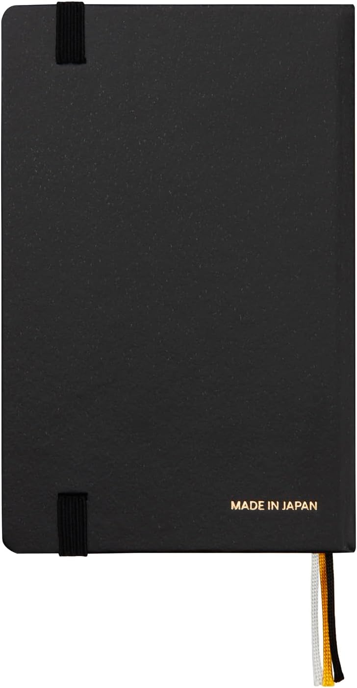 Maruman Mnemosyne Dot Grid Journal- A6, 5.71" x 3.74", 80 Sheets / 160 Pages, 5mm Doted Notebook, Book-bound With Premium Black Hardcover, Includes Bookmark & Elastic Closure, Made in Japan