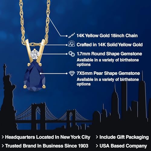 Gem Stone King 14K Yellow Gold Blue Sapphire and Lab Grown Diamond Pendant Necklace for Women | 0.91 Cttw | Gemstone September Birthstone | Pear Shape 7X5MM | With 18 Inch Chain2