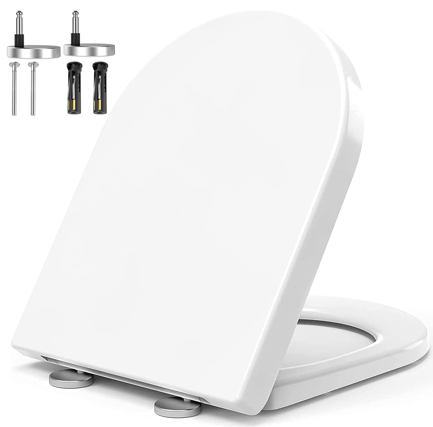 MUJIUSHI Soft Close Toilet Seat, Toilet Seats with Quick Release, Simple Top Fixing, Sturdy Anti-Bacterial Toilet Seats with Stainless Adjustable Stainless Hinges, D/U Shape White Toilet Lid Loo Seat