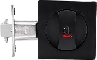 NAUBEA Pocket Door Hardware, Black Square Privacy Sliding Pocket Door Lock, with Color Coded Indicator Function, for 2-3/8" Backset, Matte Black