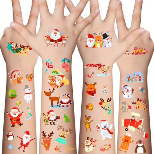 Awinmay Christmas Temporary Tattoos for Kids - 20 Sheets Unique Non Repetitive Designs Christmas Stocking Stuffers for Boys and Girls Xmas Decorations Supplies Christmas Party Favor for Kids 120+