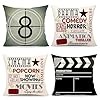 4th emotion home movie theater pillow covers set of 4 18×18 inch vintage movie room accessories tv room decorations retro cinema throw cushion case for sofa couch  urban country home decor