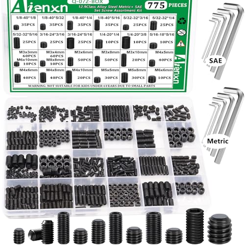 Vis sans tête hexagonale M3-M8 et SAE en acier 12.9 pour fixations mécaniques | Coffret 775 pièces