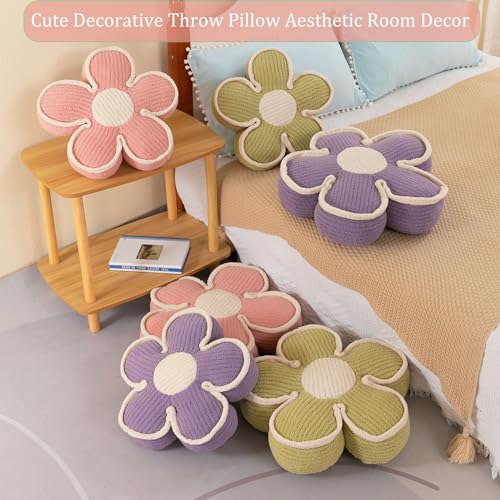 Menoeceus Flower Pillow 15.7 Inch Round Throw Pillow Soft Floor Pillow Decorative Throw Pillow Cute Flower Seating Cushion Plush Striped Pillow For Couch Bed Chair thumb #1