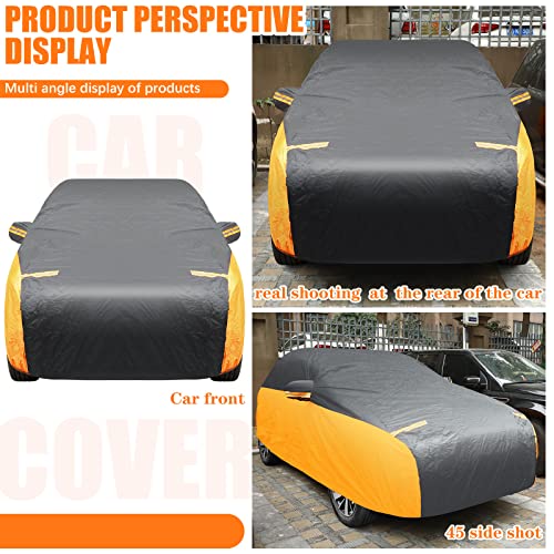Riakrum Full Car Cover Waterproof All Weather for Automobiles Windproof Cover Rain UV Protection Sun Scratch Resistant Outdoor Universal(Fit Sedan Length (185-193'') 70'' H,Black, Orange) by Riakrum - Used condition - Image 4