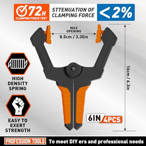 image for AMARTISAN 6 inch Spring Clamps Heavy Duty, 4-Pack Large Clamps for Woo