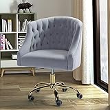 Mid-Century Modern Tufted Velvet Desk Chair with Gold Base - Grey
