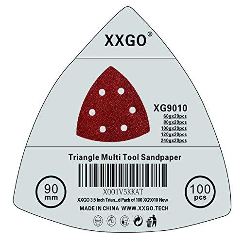 Xxgo 3-1/2 Inch 90Mm Triangular 60/80 /100/120 /240 Grits Hook & Loop Multitool Sandpaper For Wood Sanding Contains 20 Of Each Fit 3.5 Inch Oscillating Multi Tool Sanding Pad Pack Of 100 Xg9010 #TOP6