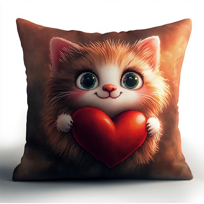 Kit broderie point de croix coussin en coton de qualité avec motif Chaton d'amour