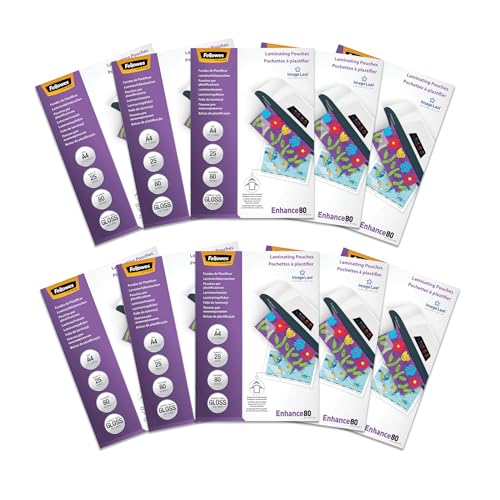 Fellowes Pochettes De Plastification A4, Pack De 250 Feuilles (25pk x 10), 160 Microns (2 x 80 Microns), A4 Technologie ImageLast, Finition Brillante Aspect...