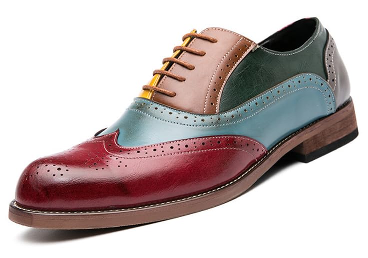DuberessMen Oxford Dress Shoes Multicolor Brogues Lace Up Patchwork Color Matching Punched Dress Business Shoes …