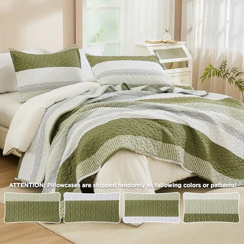 Image of Andency King Size Quilt Set Olive, 3 Pcs Bedspreads & Coverlets