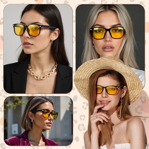 Image of Polarized Sunglasses for Women Men Night Vision Glasses Anti Glare | Yellow Anti Glare UV400 Lens, Lightweight Square Frame, for Day Night Use, Driving, Fishing, Cycling, Traveling