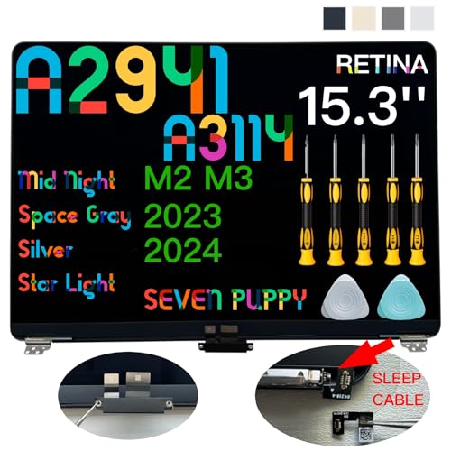 Image of Replacement for Air 15.3 inch M2 M3 2023 2024 A2941 A3114 EMC 8301 8612 9301 15.3 inches 2880x1864 Full LCD Screen Display Complete Assembly (Starlight)