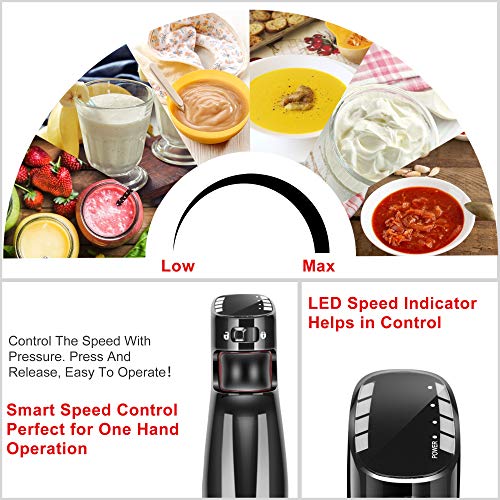 Icucina 4-In-1 Variable Speed Immersion Hand Blender, Powerful 400W Dc Motor, One Button Operation Smart Stick Blender With Whisk, Beaker, Chopper Attachments, Black #TOP1