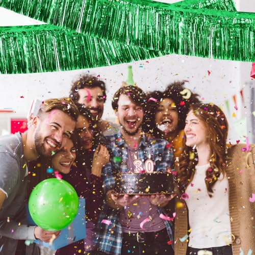 Image of BEISHIDA 3 Packs Metallic Foil Fringe Garland Green Wall Hanging Tinsel Fringe Banner for Halloween Christmas Car Floats Bridal Shower Wedding Birthday Easter Graduation Holiday Party Decoration 30 Ft