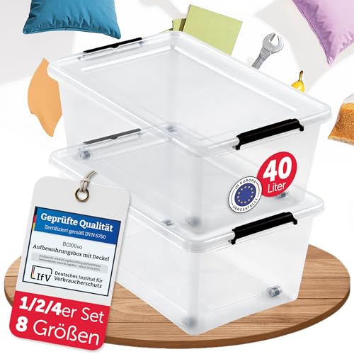 BOXXivo Aufbewahrungsboxen mit Deckel 40l im 2er Set - BPA-freie & lebensmittelechte Boxen Aufbewahrung - Kunststoffbox mit Deckel - stapelbare & robuste Aufbewahrungsboxen - Box transparent