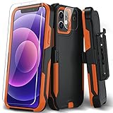 Xmon Case for iPhone 12 and 12 Pro, Heavy Duty Rugged Case Belt Clip Holster Kickstand Protective Cover [Shockproof] Compatible with Apple iPhone 12 and iPhone 12 Pro (Borange)