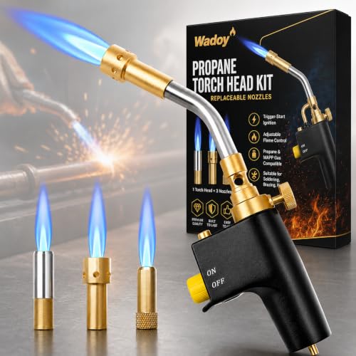 Wadoy Propane Torch Head Kit with 3 Nozzles, High Intensity Trigger-Start Soldering Torch Compatible with Bernzomaticc MAPP Propane for Soldering, Brazing, Welding, Map Gas Torch Head TS8000