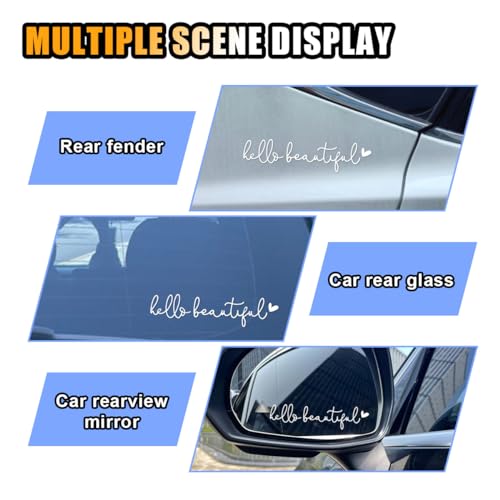 Image of Hello Beautiful Rearview Mirror Stickers for Cars, Window Decal Decoration, Dresser Decals, Car Accessories for Women (White)