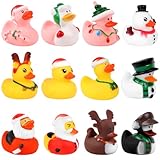 SULOLI Paperelle per Bagnetto Natale,12 Pezzi Anatre di Gomma Colorate,Galleggiante Ideale Giocattolo per Vasca da Bagno,Regali di Festa di Natalizie