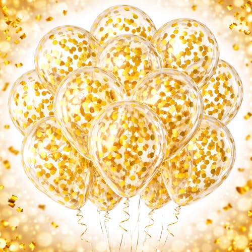 Golden Confetti Latex Party Balloons 100 Pack 12 Inch Helium Balloons with Gold Confetti Dots for Wedding Bridal Shower Birthday Celebration Decorations