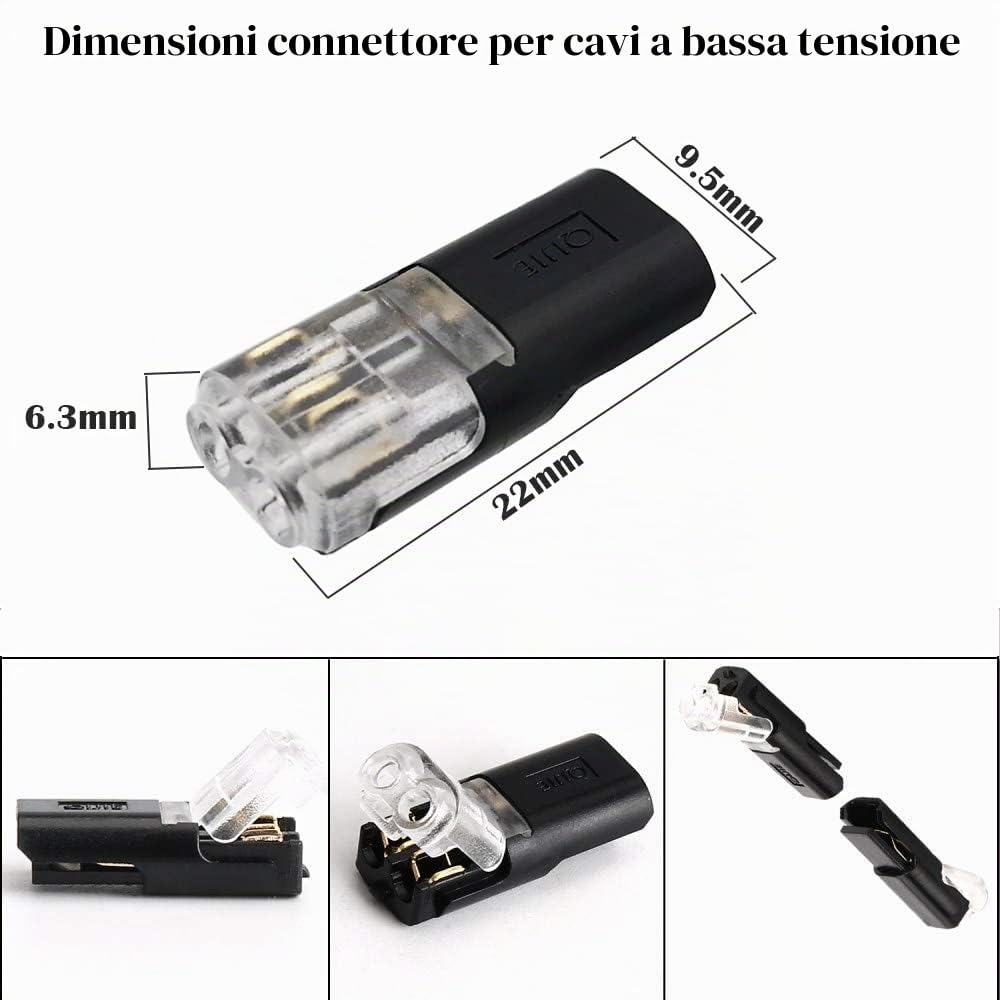 Connettori Bassa Tensione, CTRICALVER 10 pezzi 2 pin Connettore a Filo, non richiede spelafili, per cavo da 18/22 AWG (tipo I)