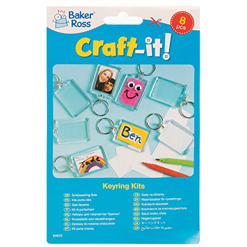 Baker Ross-E4572 Make Your Own Keyring Kit (Pack of 8), For Kids To Assemble And Attach To Key Rings And Bags, 8-pk, White