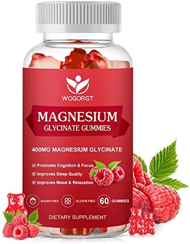 Magnesium Glycinate Gummies - 400mg Magnesium Glycinate Gummies with 200mg Magnesium L-Threonate Supplement for Relaxation, Cognition and Sleep Quality, Sugar Free - 60 Raspberry Gummies