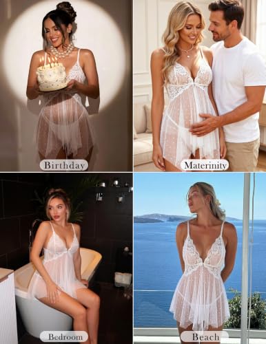 Image of Avidlove Women Lace Lingerie Front Closure Babydoll V Neck Nightwear Sexy Chemise Nightie