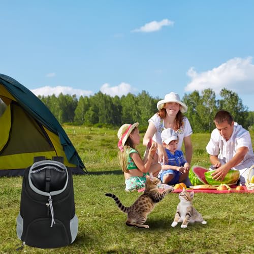 Lauviomify Haustier Rucksack von 3 bis 7 kg - Verstellbar und Atmungsaktiv - Mit Fronttasche für Kleine Hunde und Katzen - Head-Out-Design - Sicherheits-Haken - Ideal für Reisen, Wandern und Outdoor.
