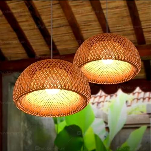 Kit 03 Luminária de Teto Lustre Pendente Bambu Fundamentum Malibu Rústico 43cm