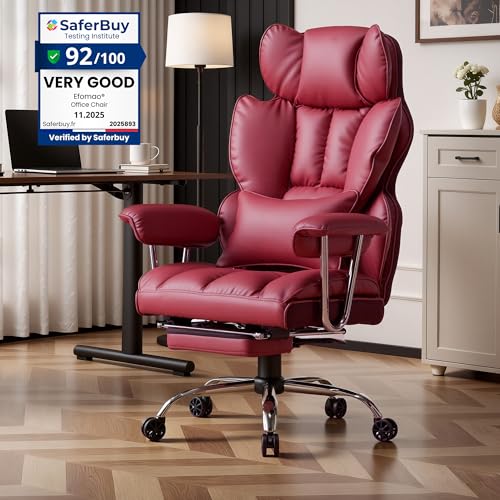Efomao Silla De Oficina De Escritorio, Silla De Oficina De Piel Sintética De Gran Respaldo, Silla Giratoria Con Reposapiés Y Soporte Lumbar Es Red