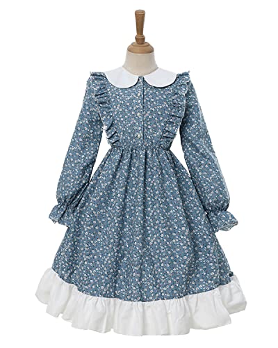 Nuoqi Prairie Dresses For Girls Pioneer Girl Laura Ingalls Wilder Costume Blue 4-5Y #TOP5